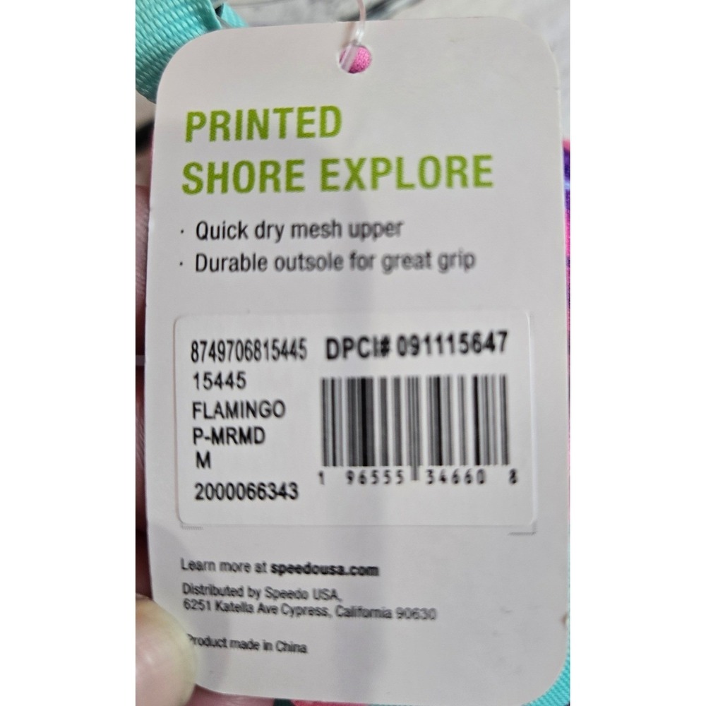 Speedo Kids Water Shoes Pink Turquoise Flamingo Print Hook Loop NEW Girls M 7-8 - Picture 3 of 4